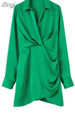 Pink Satin Dress Woman Wrap Short Dresses For Women 2023 Long Sleeve Mini White Dress Lady Fashion Elegant Party