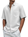 New Men's Solid Color Loose Comfortable Buffly Striped Short-Sleeved Button