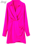 Pink Satin Dress Woman Wrap Short Dresses For Women 2023 Long Sleeve Mini White Dress Lady Fashion Elegant Party