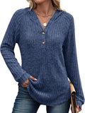 And Autumn 2025 New TK Solid Color V-Neck Button Loose Hooded Knitted