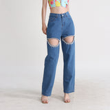 Zingj Jeans Female 2024 New Fashion Nail Drill Design Sense Hollow Out Wash Water Versatile Trousers Summer
