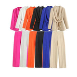 And Autumn Women's Fashion With Belt Solid Color Casual Suit Jacket High Waist Trousers