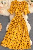 Women Polka Dot Midi Dress Vintage V-Neck Short Flare Sleeve Bandage A-Line Vestidos Female Casual Robe New
