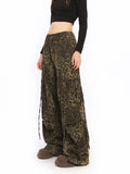 Zingj Leopard Print Color Overalls Wide Leg Pants Female Early Spring Hot Girl Design Sense Loose High Waist Show Thin Casual