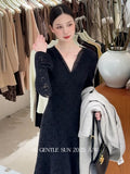 Xixi 13 Line 2025 Autumn White Standard Temperament Lace Knitted Dress Showing Thin High Waist Long Dress