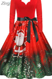 Women Halloween Christmas Party Dress Long Sleeve V Neck Pumpkin Print Vintage Casual A-line Dresses Vestidos