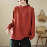Meat-Covered Lady Knitted Sweater Autumn/Winter 2025 Autumn/Winter New Half-High Collar Design Casual Comfortable