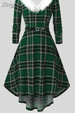 Christmas Party Dress Women Off Shoulder Faux Fur Lace Up Asymmetrical Midi Long Dress Spaghetti Strap Xmas New Year