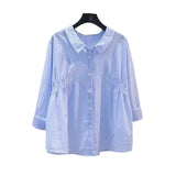 Shirt 2025 Spring And Autumn Small Fresh Light Blue Vertical Striped Shirt Female Design Feeling Waist Long Sleeve Loose