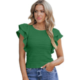 Texture Lotus Side Short-Sleeved T-Shirt Women 2025 Casual Round Collar T-Shirt