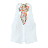 Women's Explosive Print Thin Scarf Ornament Hanging Neck Top High Waist Shorts