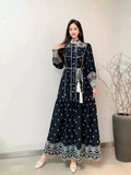 Retro Elegant Dress Women's New French Heavy Industry Embroidered Collar Lantern Sleeves Large Swing
