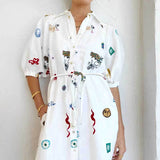 Women's New Printed Collar Long Collection Belt With Shirt Dress