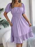 Shooting 2025 Spring And Summer Leisure Side Short Sleeves To Close The Waist Lotus Leaf Side A Dress Women's