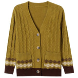 Zingj Spring And Autumn New V-Neck Sweater Coat Female Foreign Style Jacquard With A Small Loose Knit Cardigan-Outfit