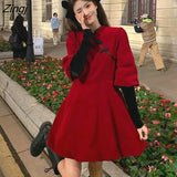 Sleeve Dress Solid Mandarin Collar Cheongsam Mini Korean Sweet Style High Street Vintage Design Chic Stylish Vestido