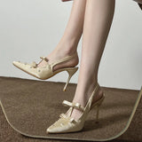 Early Spring New Pointed Sexy Black High-Heeled Shoes Bow Temperament Famous Thin Hed Water Drill Beautiful