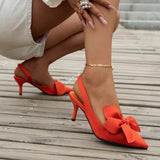 Zingj Heel Sandals Women 2024 Summer Pointed Fashion Bow Baotou Back Empty Thin Heel Fashion Women's