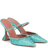 Summer New Pointed Toe Rhinestone Sequined Stiletto Slippers Leopard Print Baotou Half Drag