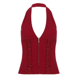 With The Same Strap To The Waist Hanging Neck Deep V-Neck Vest Sexy Hottie Thin Short Repair