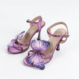 Women's Three-Dimensional Floral Decoration After The Ankle With A Word Buckle Round Head Fine High Heel Sandals Fashion Party