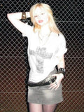 Sub-Series Cross Scald Copper Slanted Shoulder Loose Casual T-Shirt Hottie Street Sexy V-Neck On The