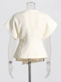 Commuter Wind 2025 New V Neck Short Sleeve Waist A Button Door Skirt Asymmetric Thin Pure Color Vest