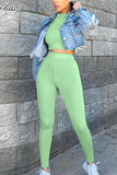 Women 2 Piece Set Solid Color Fall Autumn Fall Suit Sets Long Sleeve T-shirt Crop Tops High Waist Leggings Gym Workout