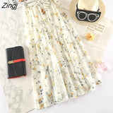 Long Maxi Elegant Skirt Women 2022 Spring Summer Korean White Black Floral Print High Waist Sun School Skirt