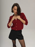 Gold Buckle Simple Knitted Cardigan 2025 Spring New Round-Neck Short Sweater