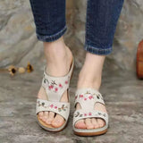 Summer Hollow Flowers Embroidered Cool Shoes Slope And Large Size Women's Cool Slippers