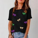 T-Shirt Fashion Women's New Summer Loose Round Collar Bow Top