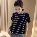 Zingj New Summer 2024 Korean Version Loose Large-Size Striped Short-Sleeved T-Shirt Women's Top Bottom Shirt Women's