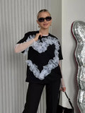 Eogen Yarn Folded Spliced T-Shirt Women Fashion In Wind Collar Loose Cotton