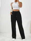 Women's Casual Fashion Pants Draw Rope Vertical Striped Straight Sweatpants