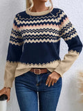 Women's Sweater Fashion Round-Neck Knitted Top Classic Striped Knitted