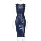 Blue Sequin Bodycon Sleeveless Square Neck Mini Dress- Outfit