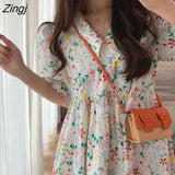 Women Summer Kawaii Japanese Style Floral Empire Turn-down Collar Female Sweet College Folds All-match Casual Loose