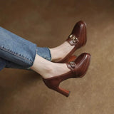 Women's Coarse Heel Waterproof Table 2025 New British Retro Casual Head Single