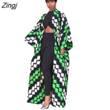 Trench Full Sleeve Print Coats Casual Fashion Overcoat Women Windbreaker Outer Long Bandage