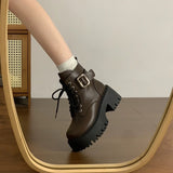 Boots Women's Belt Buckle Thick Bottom Increase 2025 New Autumn And Winter Retro Locomotive Boots Small Thick And Short
