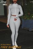 Sexy Sporty Two Piece Set Sexy Bodycon Embroidery Ribbed Knit Tracksuit Fall Winter Casual Clothes for