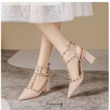 Set 2025 Pointed Rivet Shoes Tip Coated Roman Sandals Women Wear Fashion Comfortable Retro Women's