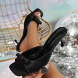 The Summer Of 2025, The New Square Head Fairy Bow High-Heeling Slippers With A Word Of Wearing Cold Drag