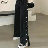 Leg Pants Women Loose Casual All-match Spring Autumn Buttons Design Chic Harajuku Trousers Femme Fashion High Waist