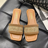 One-Size-In-One Flat-Bottomed Slippers Women's Famous Wind Woven Square Beach Cool