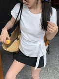 Xixi 13 Line 2025 Summer New Temperament Round Collar Bottom Strap With Short-Sleeved T-Shirt Top