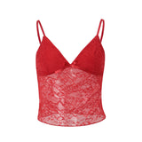 Zingj Women's Wear Summer 2024 New Sexy Hot Girl V Collar Lace Perspective Slim Bottom Sling