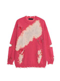 Women Tie Dye Gradient Print Crew Neck Loose Ripped Hole T-shirt Tops 2023 Autumn Korean Pattern Pullover Tee Tops