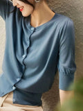 Knitted Jersey Women's Early Spring Round Collar Collar In The Middle Sleeve Ice Silk Thin Model Hit The Bottom Of The Coat Female